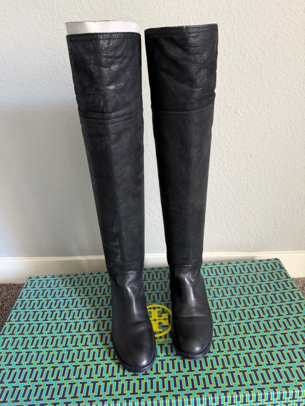 Tory Burch Black Over-the-Knee Leather Boots